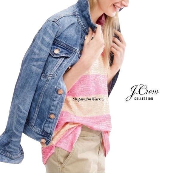 J.Crew Collection NWT pink lemonade striped sequin tank top *shop@iamwarrior - Picture 3 of 13